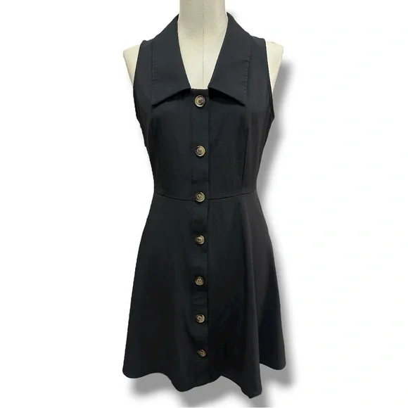 395 Rihoas |NWOT Women’s Black Button-Front Collared A-Line Mini Dress (Sz XS&S) - Picture 3 of 12